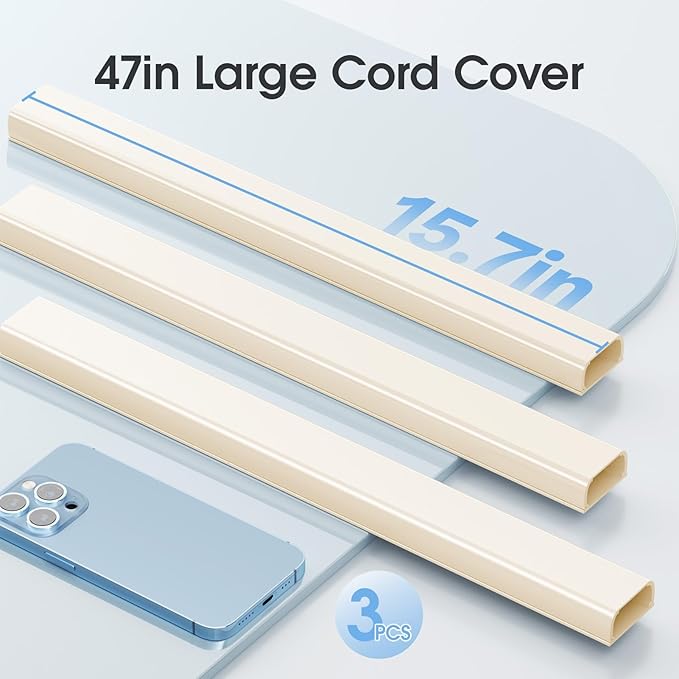 Large Cord Hider - 47in Wire Hiders for TV on Wall, Paintable Cable Hider, X-Large Cable Management Kit, Cord Hiding for Wall, W1.6in H0.8in, Beige