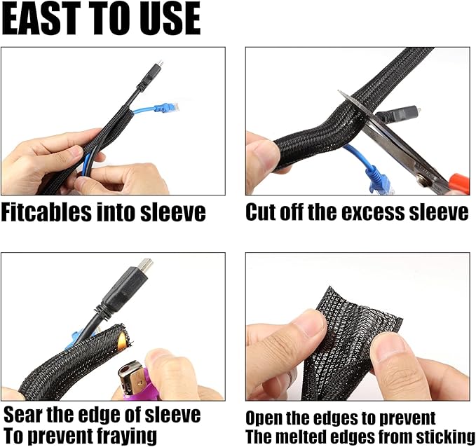 10ft PET Braided Cable Sleeve 2/3 inch(16mm) Wire Protector Cable wrap Wire Covers for Cords Cable Sleeves Cord Management Cable Management Sleeve(Black)