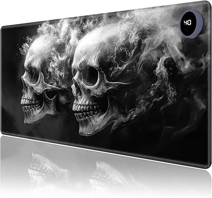 Heated Mouse Pad,Warm Desk Pad with 3 Levels Heating & 3 Hours Auto Shut-Off, PU Leather Heated Desk Pad Warmer Pad for Home Office - 31.5 x 13 inch,Smoke Skull