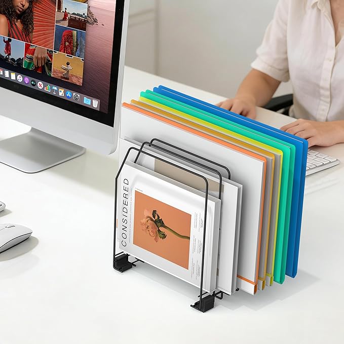 Gawerk File Organizer for Desk, 7-Section Vertical File Sorter, Paper Holder Organizer Standing Metal File Folder for Office Home Classroom, Black (4Pack)