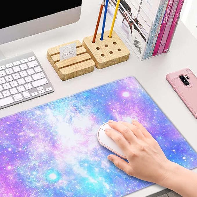 Magical Galaxy Star Desk Mat Pink and Blue Mouse Pad Large Dark Aesthetic Desk Pad Gaming Mousepad Extended XL 31.5 x 11.8 in Laptop Computer Mouse Keyboard Mat