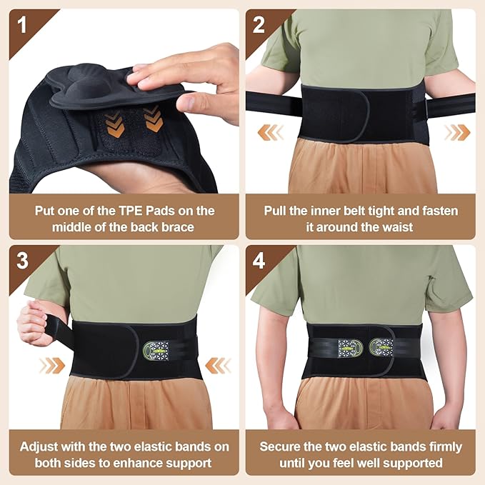 Back Brace for Lower Back Pain Relief with 2 TPE Pads & 8X Powerful Lumbar Support Belt for Men & Women, Adjustable Support Straps for Back Pain, Herniated Disc, Sciatica, Scoliosis