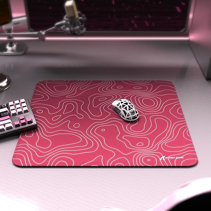 ATTACK SHARK CM02 Gaming Mouse Pad for Esports Speed Large Mouse mats for Desk Waterproof Surface Stitched Edges and Anti-Slip Rubber Base Size L Laminate 17.72” x 15.75” x 0.16” Pink Contour