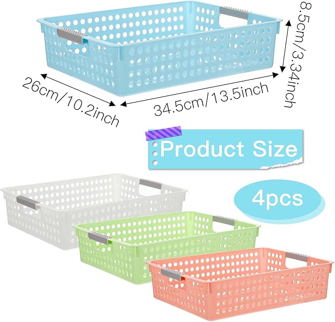 4 Pack Paper Tray Organizer,4A Paper Tray Durable Desk Storage Bins,Stackable School Supply Holder, Student Paper, Office Organizer & Teacher's Document Sorter (13.58" L x 10.23" W x 3.34" H)