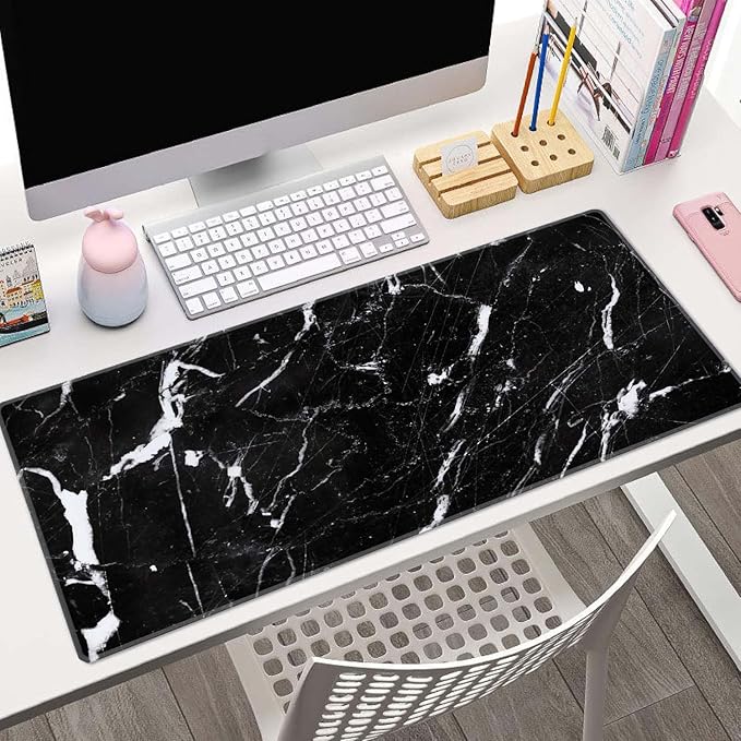 Natural Marble Texture Desk Mat Black and White Large Mouse Pad XL Desk Pad Gaming Mousepad Extended Keyboard Mat 31.5 x 11.8 in Laptop Computer Keyboard Pad Mouse Mat for Office Desk Decor