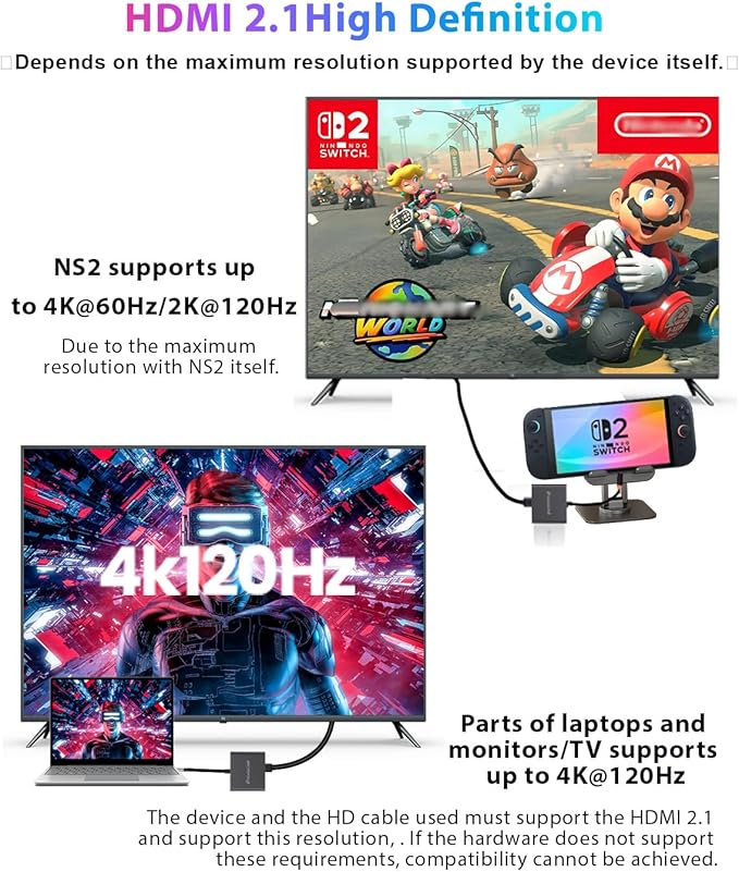 Switch 2 Dock kit with Switch Stand for Nintendo Switch 2 for HDMI 2.1+PD +USB A 3.2 compatibale with Laptop+MacBook ! ! Require Manual firmware Update for V21 or Above ! ! (Update Support Available)