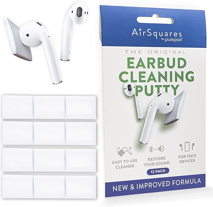 Cleaner Kit for Airpods by AirSquares | the Original Earbud Cleaning Putty Compatible with Airpods & Earbuds, Remove Wax, Dirt & Gunk from Tech Devices, As Seen on NBC's Today Show (12 Pack)