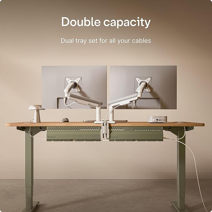 Desktronic Cable Duct Desk Green Set of 2 - Stainless Steel Cable Management Desk Cable Duct with 5 Cable Cut-Outs - Easy to Install Cable Organiser - Cable Holder