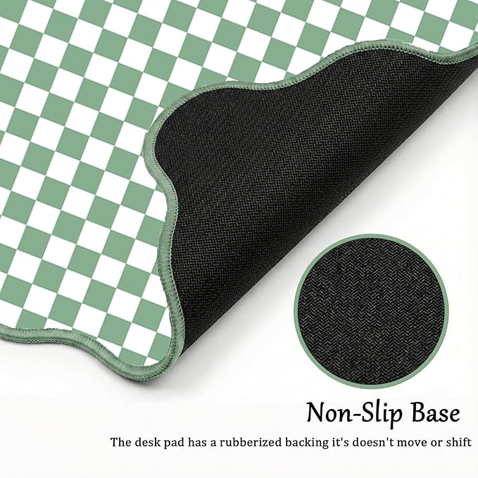 Scalloped Desk Mat Extended Large Cute Mouse Pad Vintage‌ Desk Pad XXL Aesthetic Plaid Mousepad Checkered Gaming Mouse Pad for Keyboard Computer Laptop Home Office Accessory Girly 31.5X15.7Inch Green