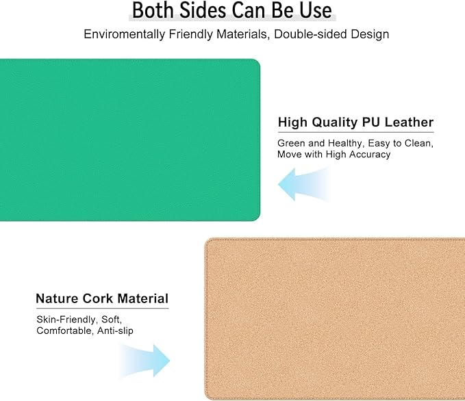 Leather Mouse Pad with Stitched Edge, Waterproof Gaming Mouse Mat for Computers, Laptop, Office & Home (Green, 33"*13")
