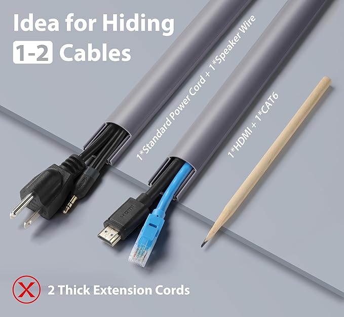 ZhiYo Cord Covers for Wires on Wall, 39in(3 x L13in) Cable Hider for Hiding 1-2 Cables, PVC Wire Covers for Cords on Wall Mount TV in Home or Office, Grey W1in x H0.41in