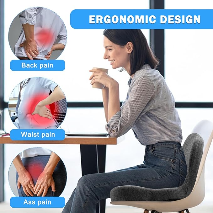 L-Shaped Ergonomic Memory Foam Seat Cushion, Breathable Non-Slip Car & Office Chair Cushion for Long Sitting, Orthopedic Support for Truck Drivers, Desk & Wheelchair(Black)