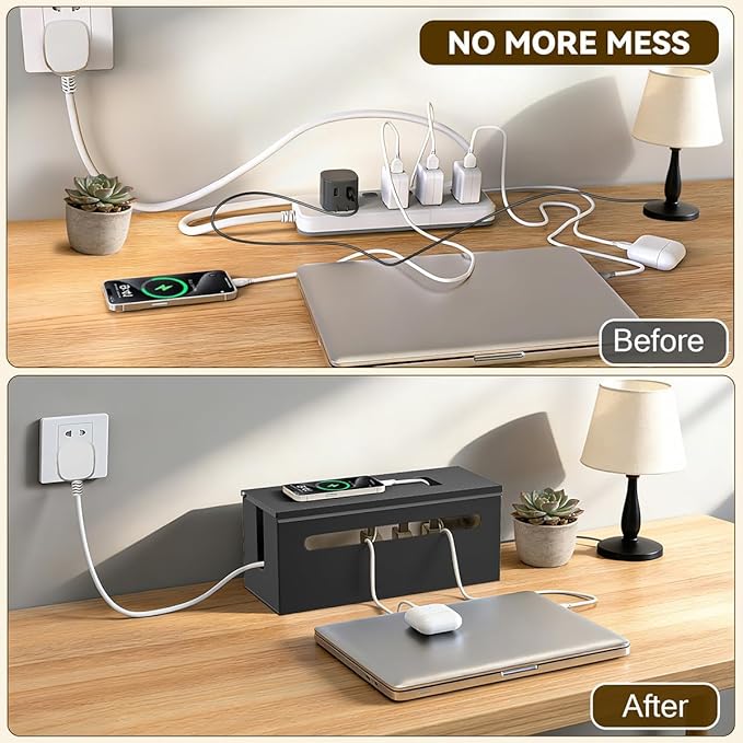 0.6mm Metal Cable Management Box Large Cable Organizer Box and Power Strip Box for Electrical Cord Hiding, Home Office Floor Cables Hider, TV Wires Storage Organization