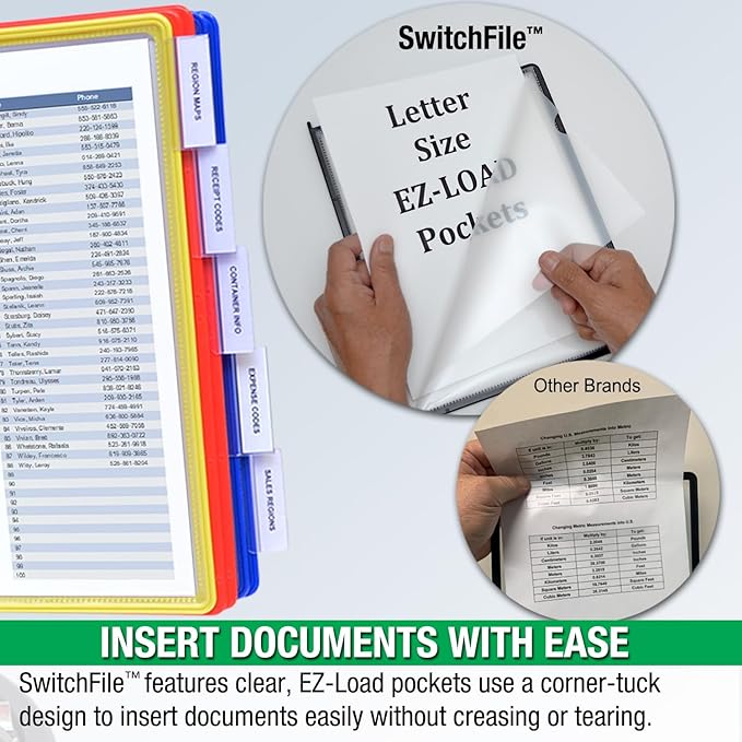 Ultimate Office SwitchFile Reference Organizer Displays Both Landscape or Portrait Documents, Desk or Wall Mount, Featuring, 10 EZ-Load Pockets to Hold 20 Sheets of Paper (Colored Pockets)