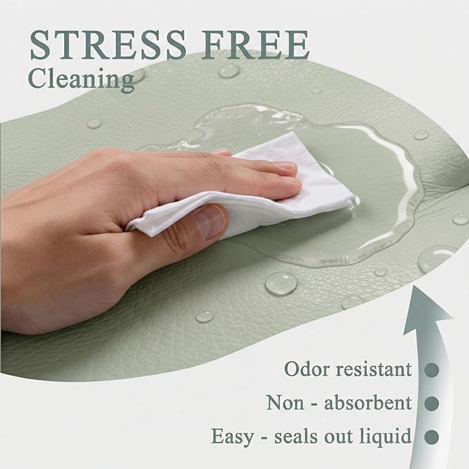 Vegan Leather Contoured Baby Changing Pad | Waterproof & Wipe-Clean PU Leather Diaper Change Mat, Soft, Wipeable Cover, Safety Strap, Non-Slip Bottom, Topper for Standard Infant Diaper Table & Dresser