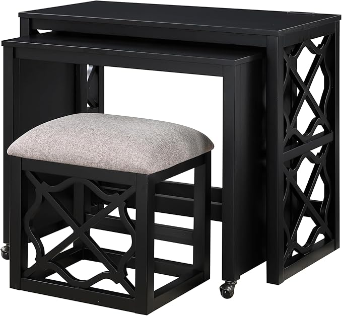 3-Piece Computer Gaming Desk Set with Rolling Desk and Stool, Home Office Corner Desks, Bedroom Craft Study Table, Adjustable Work Standing Desks for Home Office Furniture,Black
