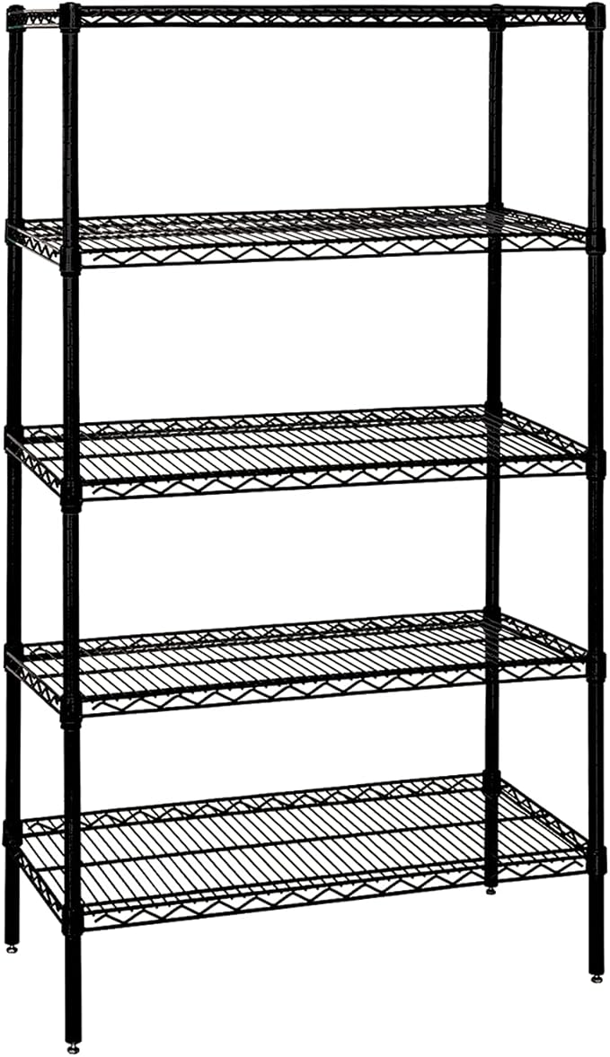Quantum Storage Systems WR74-1442BK-5 Wire Shelving Starter Kit, 42" W x 14" D x 74" H, 600 lbs Capacity, Carbon Steel, Epoxy Coated, Black, NSF