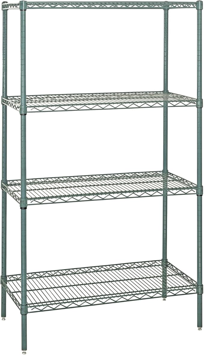 Quantum Storage Systems WR74-2154P Wire Shelving Starter Kit, 54" W x 21" D x 74" H, 600 lbs Capacity, Carbon Steel, Epoxy Coated, Green, NSF