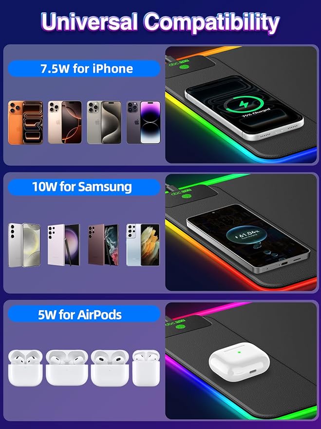 XL RGB Gaming Mouse Pad with 15W Magnetic Wireless Charging, 31.5'' x 11.8'' Extra Large LED Mousepad, 24 Lighting Effects Desk Mat with Non-Slip Rubber Base, Waterproof Ultra-Smooth Surface