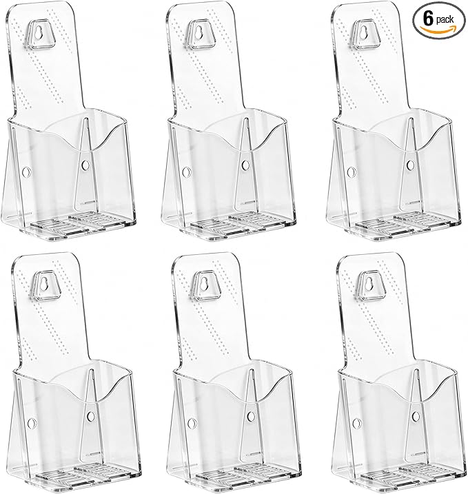Argvey Acrylic Brochure Holder 4x9 Inch, Clear Pamphlet Holder Display Stand for Trifold 4 Inch Flyers, Booklets, Table Signs, Plastic Rack Card Holder for Office, Home, Store, 6 Pack