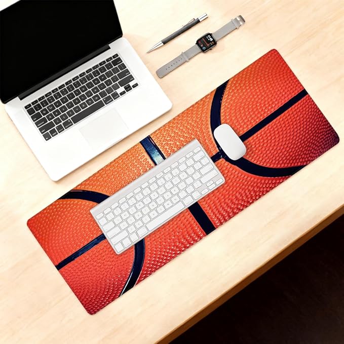Basketball Oil Painting Large Mouse Pad Non-Slip Rubber Long Gaming Desk Mat Big Computer Keyboard Mousepad Waterproof Protector Wristing Pad for Gaming Office Home Decorative 31.5 X 11.8 Inch