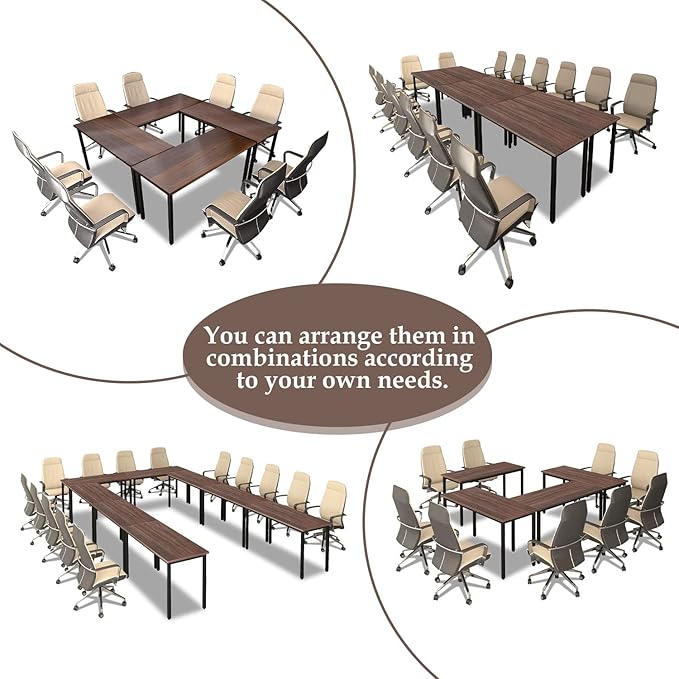 Bonzy Home Conference Tables 14ft Office Computer Desk for Meeting Room Study Writing Printer Table for 16 People Save Space Design Rustic Vintage Walnut 6PCS (165.3"x47.2"x29.5")