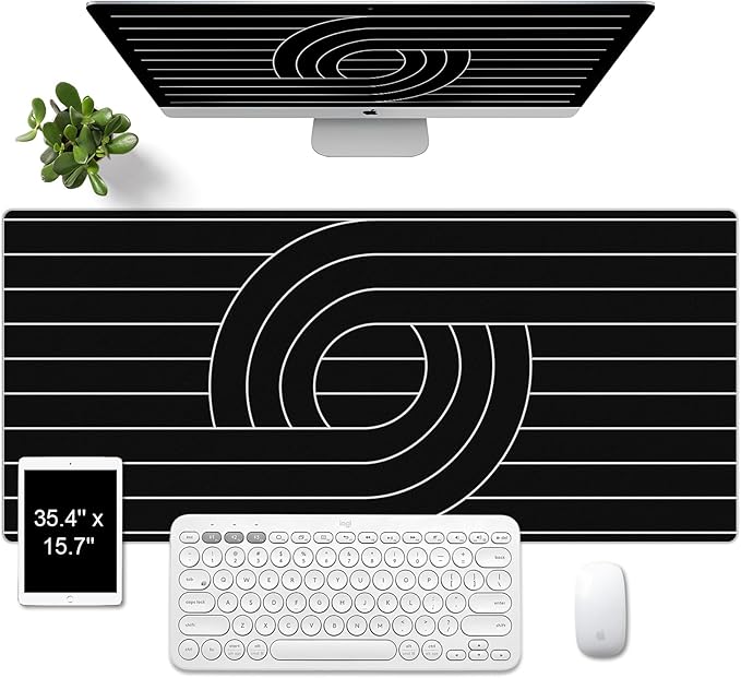 Large Office Leather Desk Mat, 35.4" x 15.7" Non-Slip Desk Blotter Pad, Waterproof Laptop Desk Mat, Desktop Protector and Cover, Writing Mat for Office and Home (Black, Line)