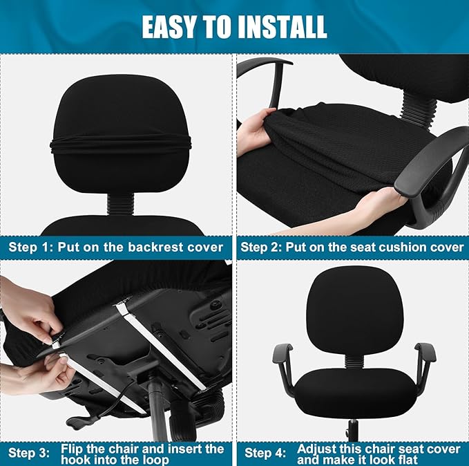 Smiry Stretch Jacquard Office Computer Chair Covers, Removable Washable Universal Desk Rotating Chair Slipcovers Protector, Seat + Backrest Cover, Black