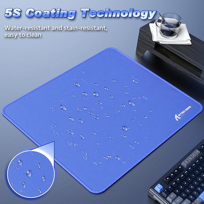 ATTACK SHARK Gaming Mouse Pad for Esports Speed Waterproof Surface Mouse mats Stitched Edges and Anti-Slip Rubber Base Size L 17.32” x 15.75” x 0.15” Blue