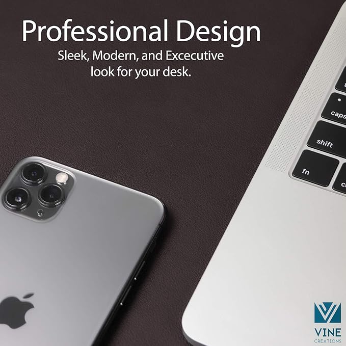 Vine Creations Leather Desk Mat Large 36" x 20", Desk Protector Mat, PU Leather Desk Pad, Large Mouse Pad, Desk Blotter, Desk Pads on Top of Desks, Desk Matt for Desktop, Office Desk Mat (Dark Brown)