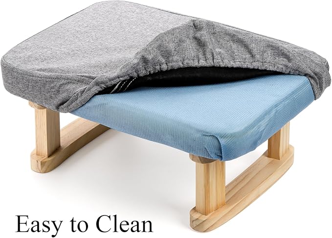 Lawei Small Footstool Ottoman, Rectangle Fabric Foot Stool Rest with Wooden Legs and Non-Slip Soft Padding, Modern Footstools Step for Couch, Desk, Office, Living Room, Bedroom, Entryway, Dogs, Gray