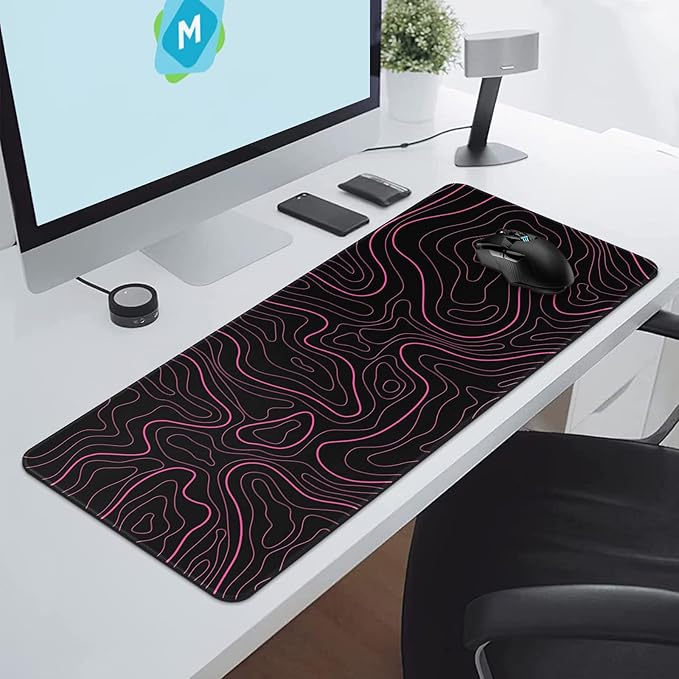 DIGSOM Mouse Pad Gaming Mousepad 31.5 x 11.8 in Large Mouse Pad for Keyboard and Mouse with Anti-Slip Rubber Base, Keyboard Pad XL Mouse Mat for Home and Office(Black with Red Topographic Line)