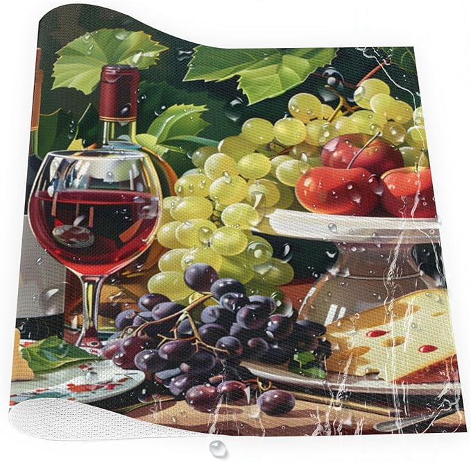Placemats Set of 4 Heat-Resistant Rectangle Place Mats Grape Red Wine Washable Plastic PVC Dining Table Mat Non-Slip Wipeable Woven Vinyl Placemat for Kitchen Patio Table Decor