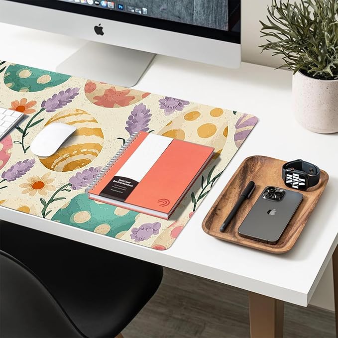 Easter Mouse Pad PU Leather Easter Egg Desk Mat Large Waterproof Gaming Pad Non-Slip Keyboard Mouse Pad Writing Pad for Gamer Office&Home