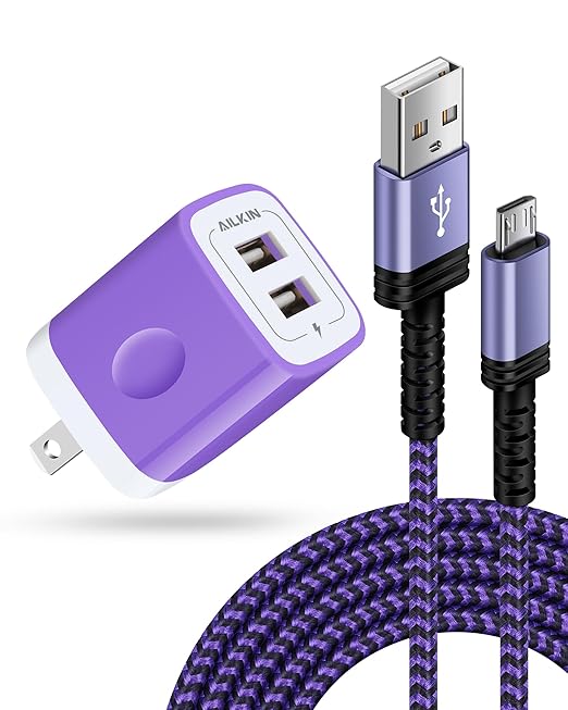 PS4 Controller Charging Cable with Dual USB Charger Block – Micro USB Cable for PS4 Slim/Pro, 4, Xbox One S/X Controller, Kindle Fire Stick, Game Power Supply(Micro-USB Cord + Wall Adapter)