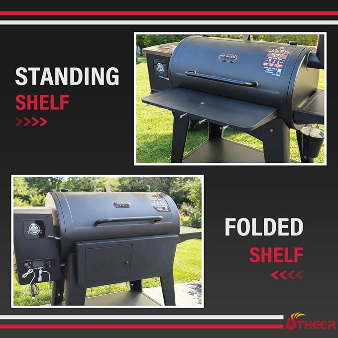 Utheer Upgraded Folding Front Shelf for Pit Boss Austin XL 1000 & Savannah 1500 Pellet Grills, 29.5" × 13.7" Heavy-Duty BBQ Prep Table with Cutting Board, Foldable Basin, Lid & 5 Hooks, 60-LB Load