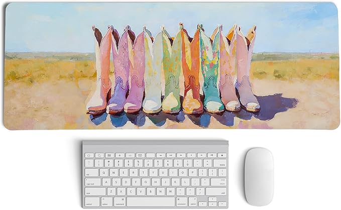 Cowboy Cowgirl Boots Western Mouse Pad,Vintage Western Desk Accessories,Cute Boho Country Aesthetic Desk Mat for Home Office Dorm Desktop Decor,Girly Mousepad,31.5x11.8 Inch