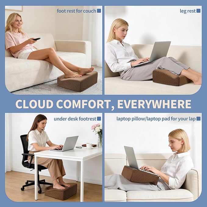 Ergonomic Foot Rest for Under Desk at Work – 15° Tilt Angle Under Desk Footrest with High-Resilience Foam, Velvet Top & Non-Slip Base, Comfortable Foot Stool for Office Chair and Home, Brown