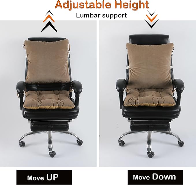 ALIBO Extra Large Recliner Low Back Lumbar Support Pillow and Tufted Seat Cushion Set with Adjustable Straps,Wood Rocking Chair/Egg Chair Swing Nonslip Highback Backrest with Ties