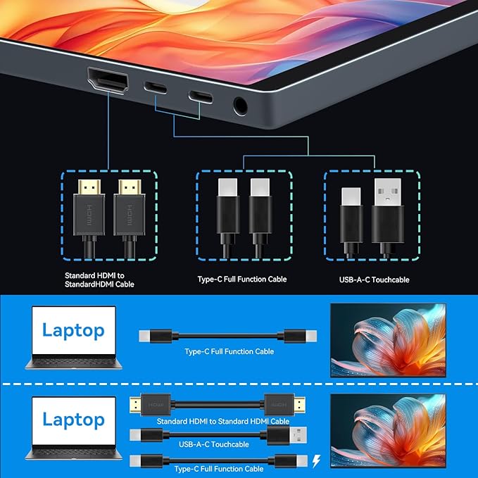 16 Inch Touchscreen Portable Monitor, 1920x1200 FHD IPS, USB-C HDMI, Built-in Speakers, Ultra-Slim Metal External Display for Laptop Mac Phone PS5 Xbox Switch