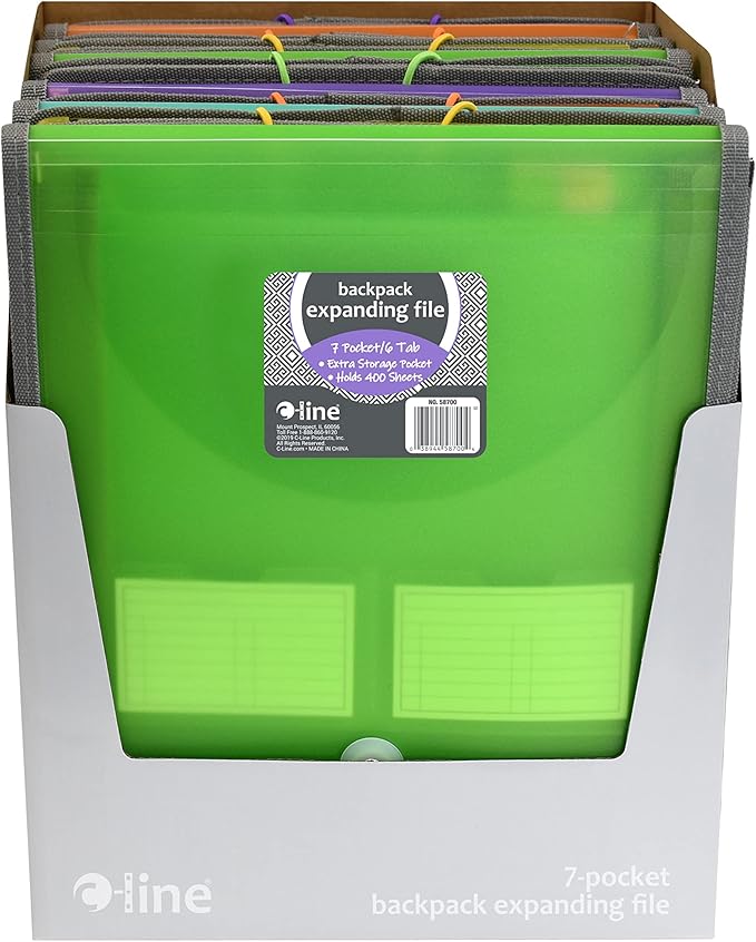 C-Line 7-Pocket Vertical Backpack File, Assorted, 1" x 10 1/4" x 12 3/4" (Pack of 2)