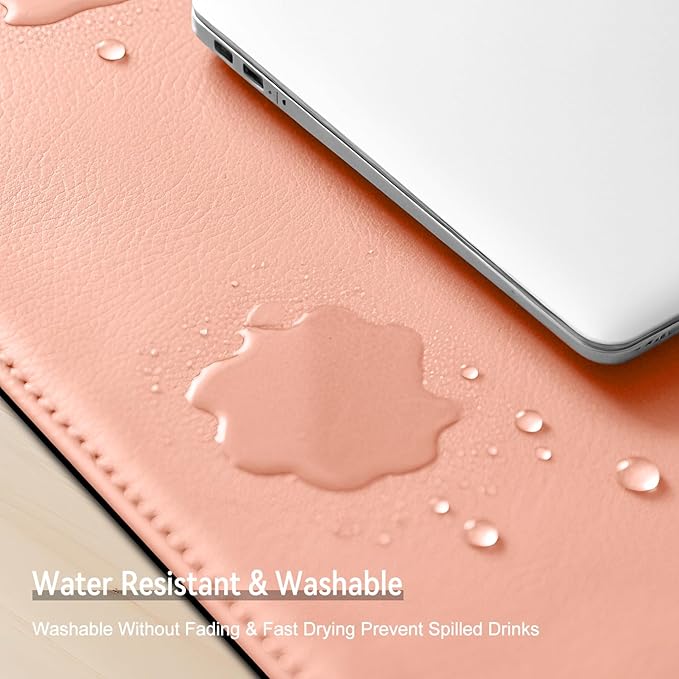 Leather Mouse Pad with Stitched Edge, Waterproof Gaming Mouse Mat for Computers, Laptop, Office & Home (Pink, 25"*13")