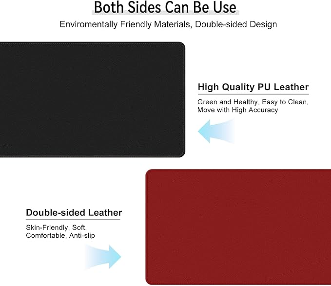 Dual Sided Leather Desk Mat - Waterproof Desk Pad - Ideal for Large Mouse Pad and Desk Mats on Top of Desks (Black, 25"*13")
