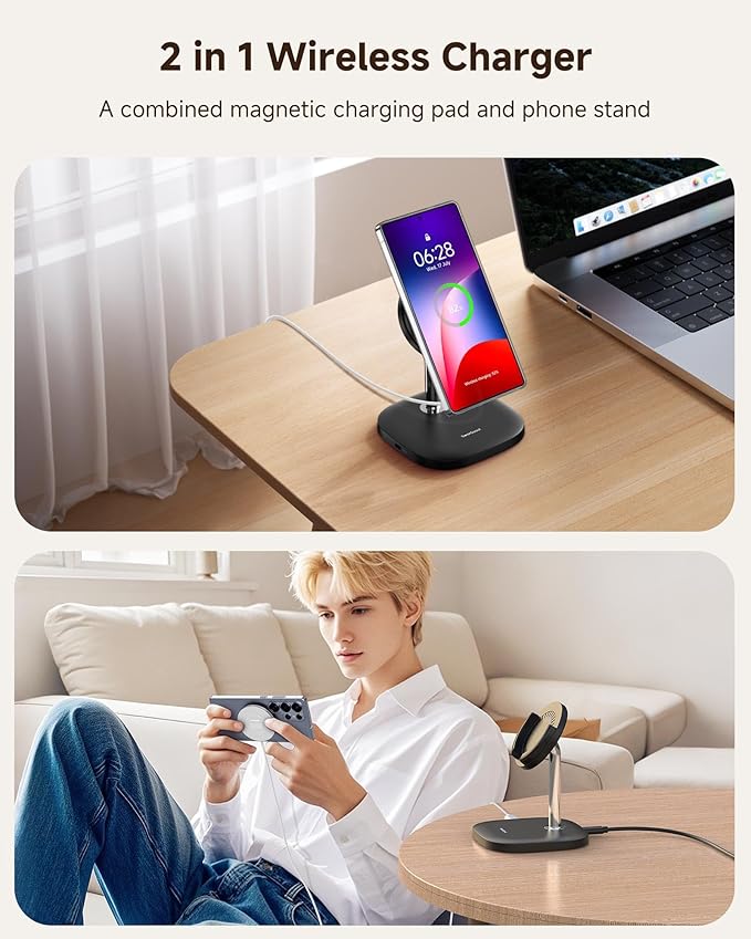 Magnetic Charger for Samsung Galaxy S26 Ultra/S26+/S26/S25/S24/Z Flip7/Z Flod7 & iPhone Air/17-12 Series, Detachable Wireless Charging Station Compatible with MagSafe