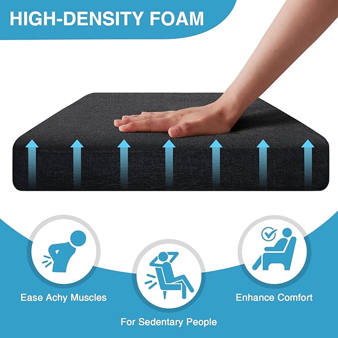 IASEAHK Chair Cushions for Dining Chairs Set of 2, Non Slip Kitchen Chair Pads, 17" x 16" x 2", Indoor Dining Chair Cushions with Ties, D-Shaped Seat Cushions for Kitchen Chairs, Black