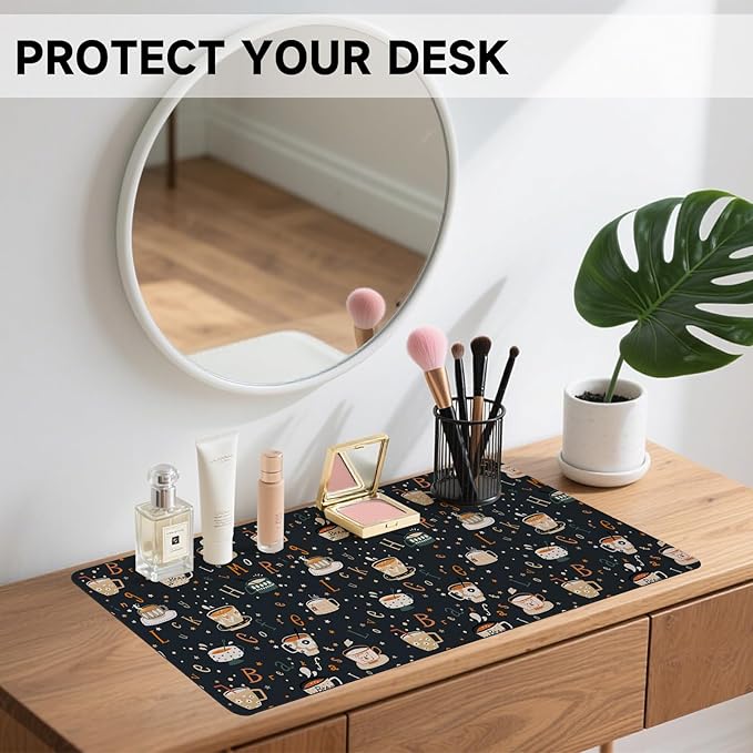 AUPET Leather Large Mouse Pad Desk Blotters – 35 x 17in Cute Desk Mat with PU Surface, Non-Slip Desk Pad Protector,Waterproof Desk Writing Pad for Office Home (Morning Coffee)
