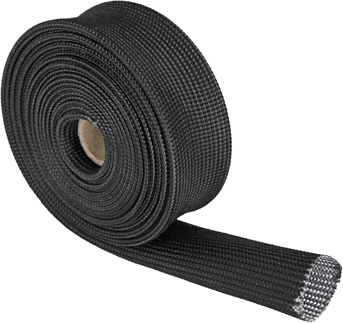 Fiberglass Heat Wrap Wire Shield Sleeve- 1" IDX 10' Adjustable Black Exhaust Heat Shield Spark Plug Wire For Car&Auto Wire Loom Brake Line Cable