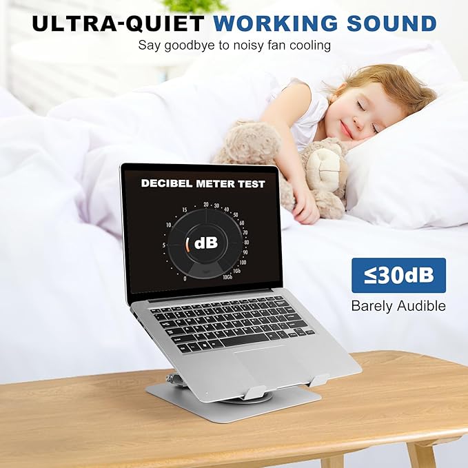 Laptop Cooling Pad with Detachable Fan & Cooler,Adjustable Height & Angle,360 Rotation Base, Ergonomic Carbon Steel Laptop Cooling Pad for MacBook,Dell 10-17.3” Laptop for Tablet(Silver)