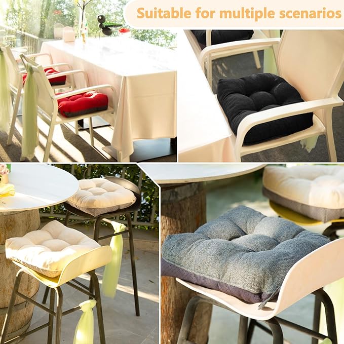MAGIC ELEPHANT Chair Cushions for Dining Chair, Shredded Memory Foam Kitchen Chair Cushions Set of 4, Non-Slip Thick Dinning Room Chair Pads Seat Cushions, 15.5" x 15.5" x 4" (Black)
