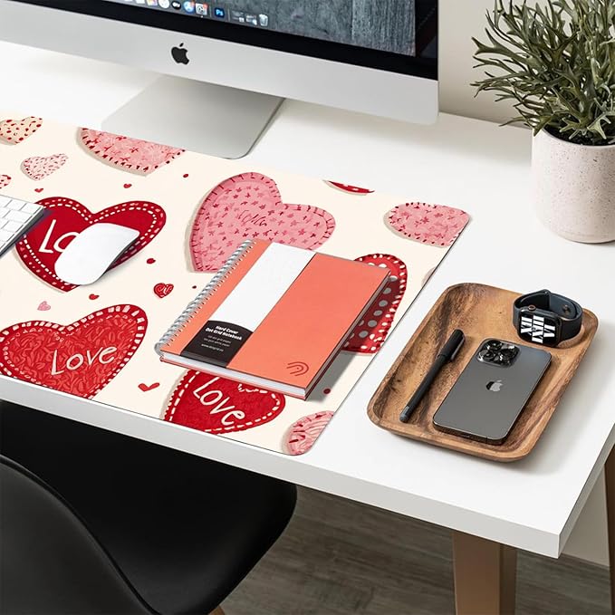 Valentine Desk Mat, Cute Love Heart Large Mouse Pad for Desktop, PU Leather Waterproof Desk Pad, Computer PC Laptop Protector Gaming Mouse Pads Valentine's Day Gifts for Her Him (31.5" x 15.7")